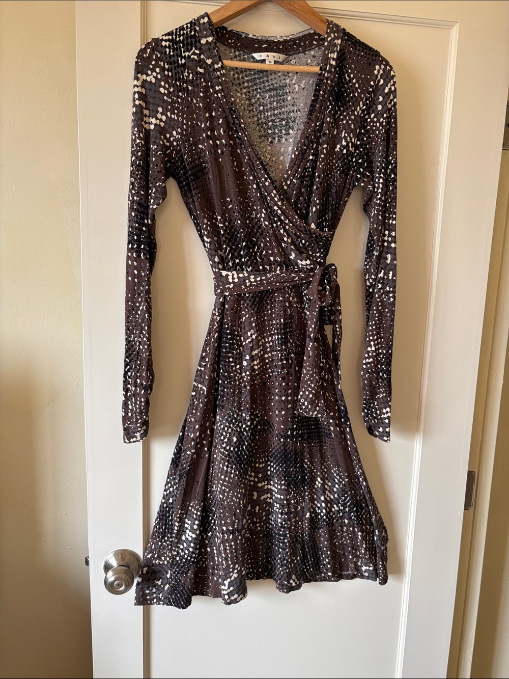 Brown Patterned Wrap Dress